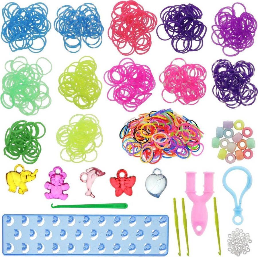 Behave Starterspakket Loom Loombandjes Blauw Loombord Opbergdoos 4 Loomnaalden Veel Extra Accesoires