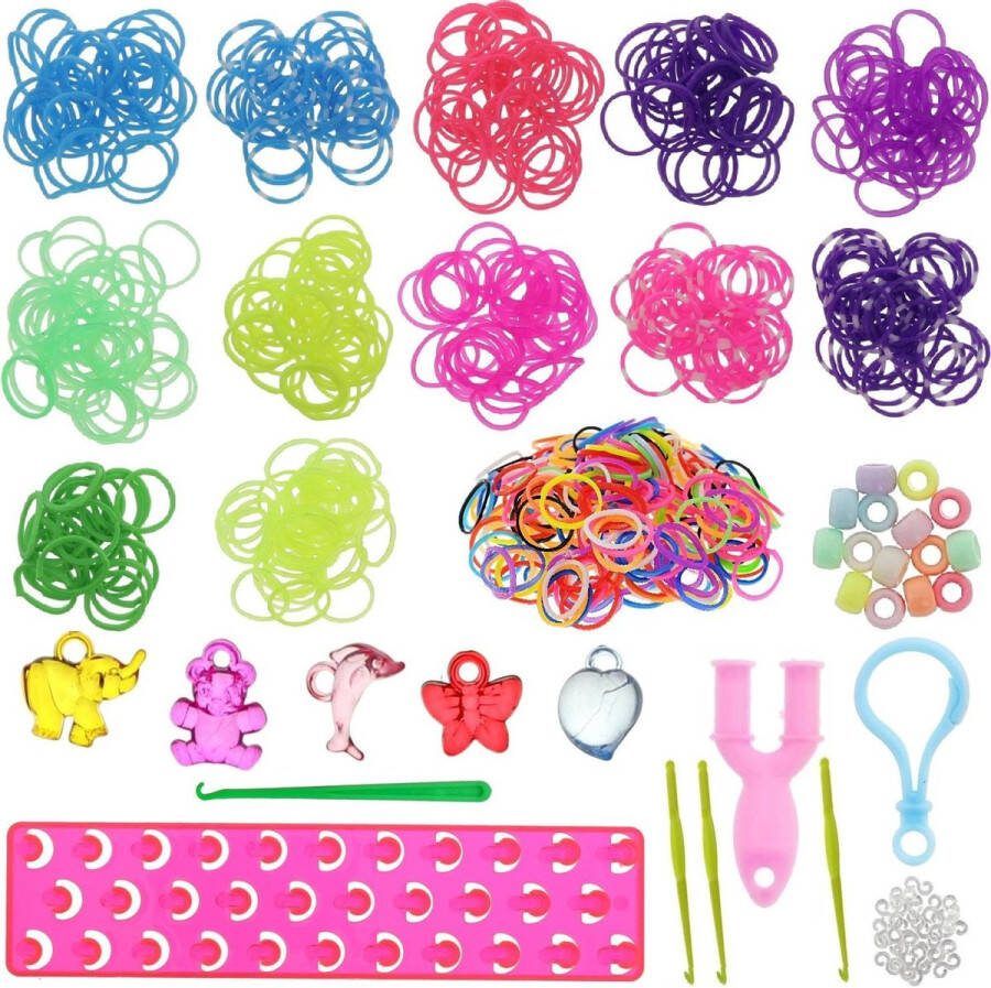 Behave Starterspakket Loom Loombandjes Roze Loombord Opbergdoos 4 Loomnaalden Veel Extra Accesoires
