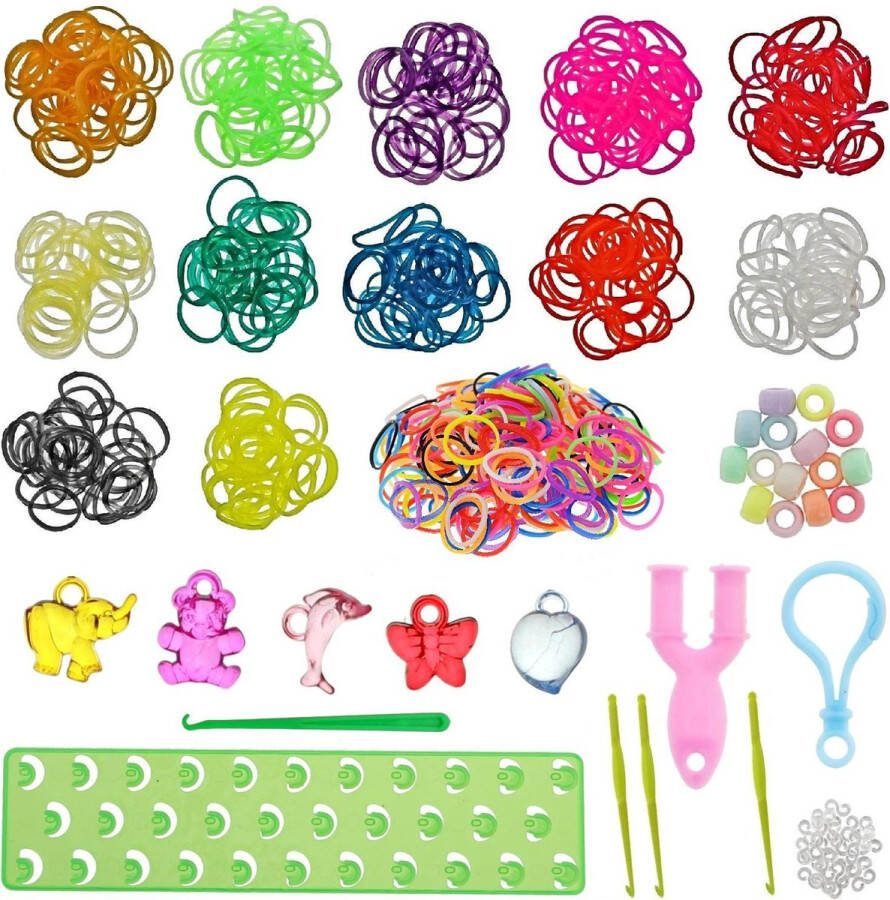 Behave Starterspakket Loom Metallic Loombandjes Groen Loombord Opbergdoos 4 Loomnaalden Veel Extra Accesoires