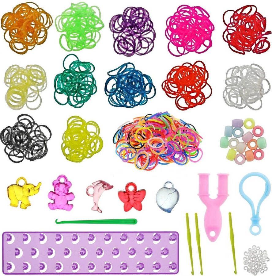 Behave Starterspakket Loom Metallic Loombandjes Paars Loombord Opbergdoos 4 Loomnaalden Veel Extra Accesoires