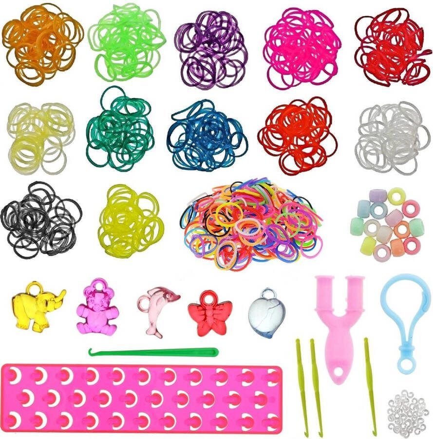 Behave Starterspakket Loom Metallic Loombandjes Roze Loombord Opbergdoos 4 Loomnaalden Veel Extra Accesoires