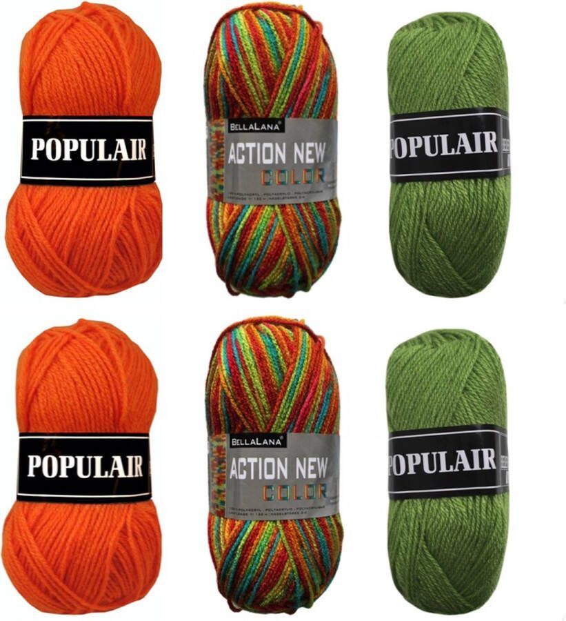 Beijer BV De hobbyvlinder Acryl haakgaren pakket 6 bollen oranje en groen