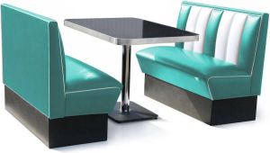 Bel Air Retro Fifties Furniture 2 x Retro Classic Diner Bankje Turquoise + Tafel