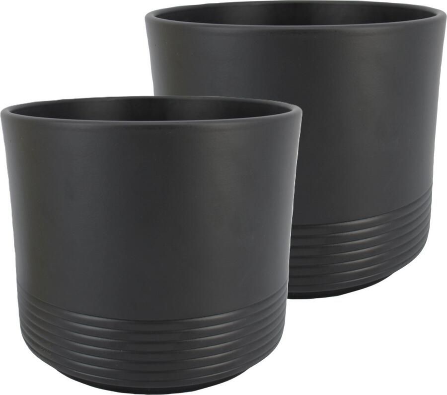 Bela Arte Bloempot plantenpot Rille 2x ribbel antraciet voor kamerplant D20.5 x H18 cm