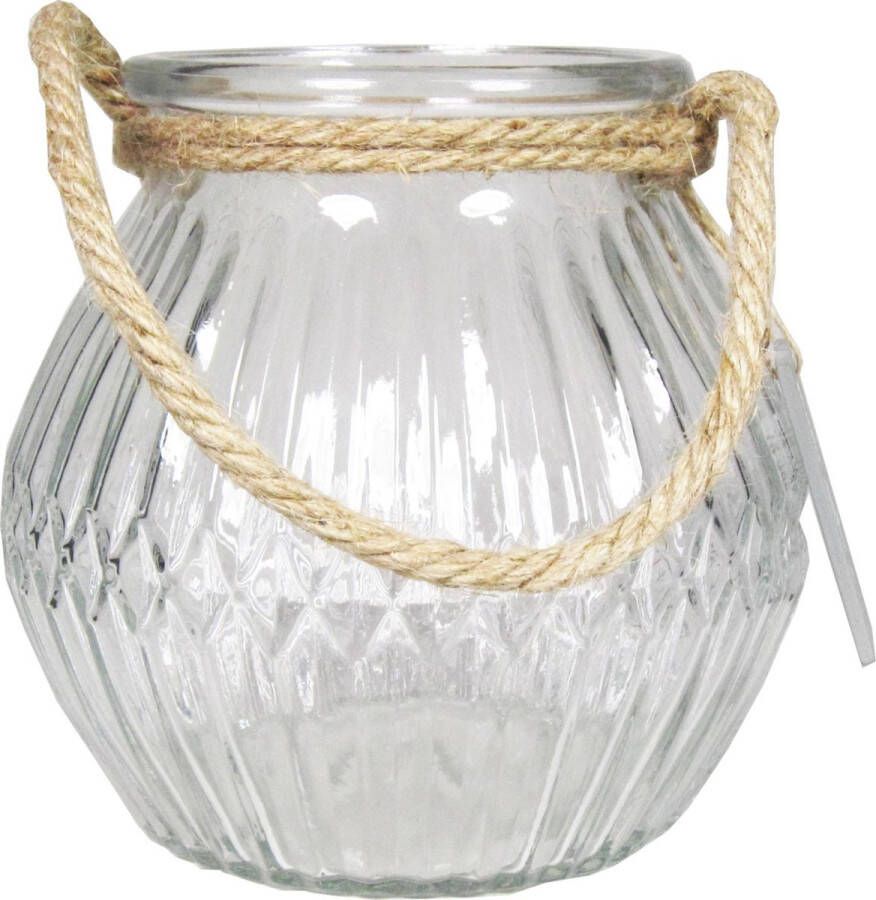 Bela Arte Glazen ronde windlicht Crystal 2 5 liter met touw hengsel handvat 16 x 14 5 cm 2500 ml Kaarsen Waxinelichtjes.