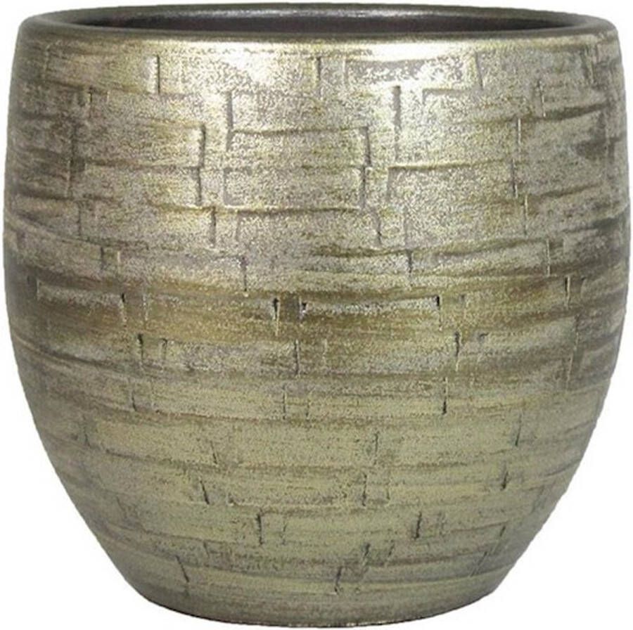 Bela Arte Plantenpot bloempot Keramiek Glans Goud Stones Patroon D16 h14 Cm Plantenpotten