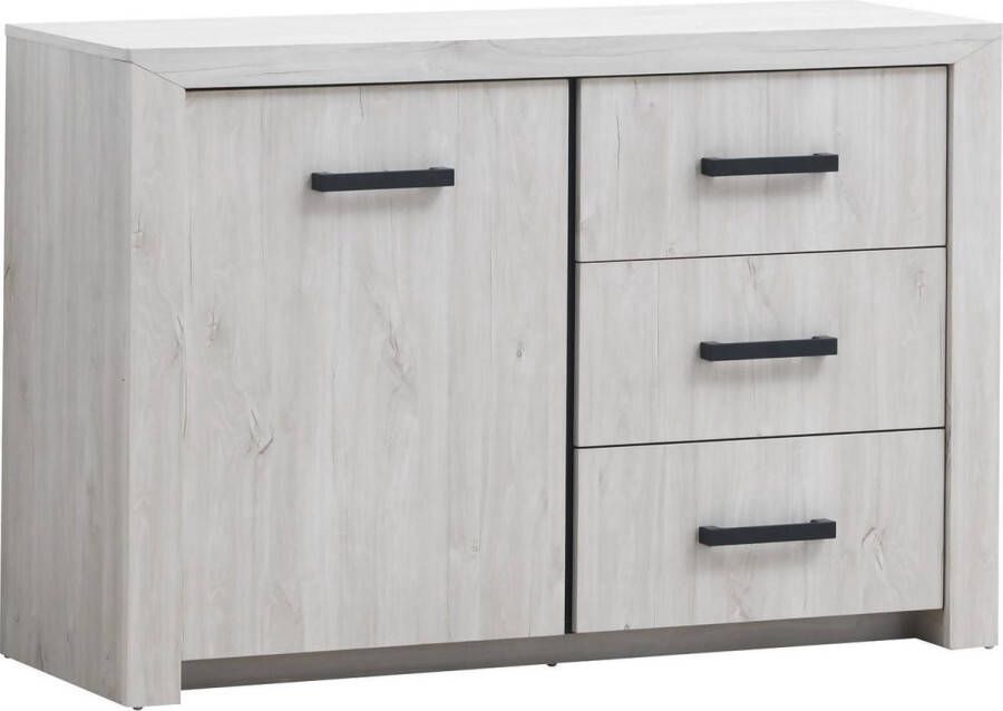 BELFURN Commode 1 deur en 3 lades Elvis witte eik folie