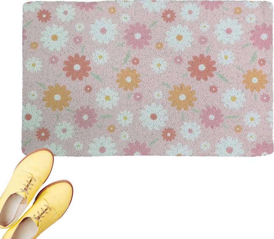 Belhome Deurmat Buitendeurmat met bloemen op een roze achtergrond die opvalt door zijn elegantie Kleur je woondecoratie! Op maat gemaakte kleurrijke deurmat