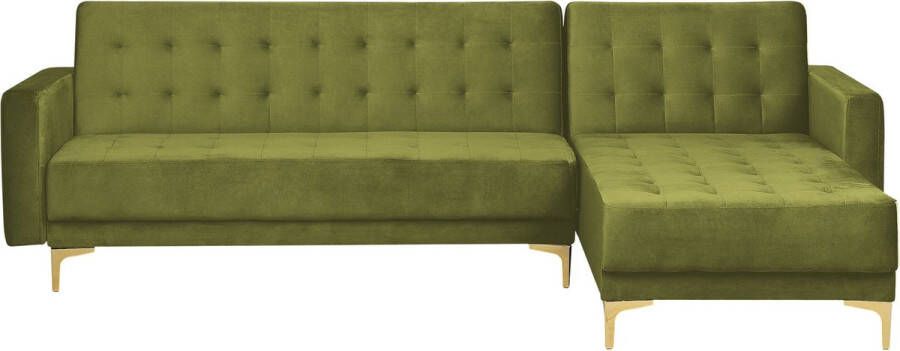 Beliani -ABERDEEN-Hoekslaapbank-Groen-Linkerzijde-267 cm-Fluweel