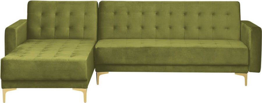 Beliani -ABERDEEN-Hoekslaapbank-Groen-Rechterzijde-267 cm-Fluweel