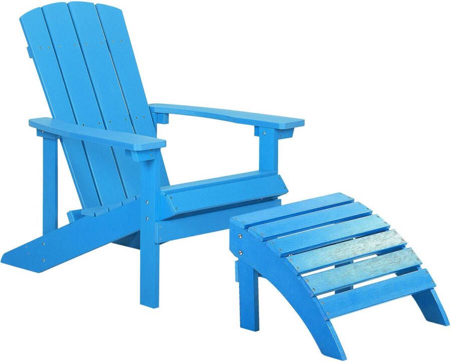 Beliani ADIRONDACK Tuinstoel met voetenbank Blauw Kunsthout