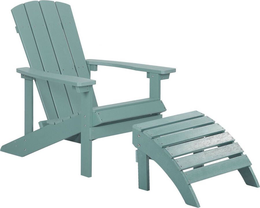 Beliani ADIRONDACK Tuinstoel met voetenbank Turquoise Kunsthout