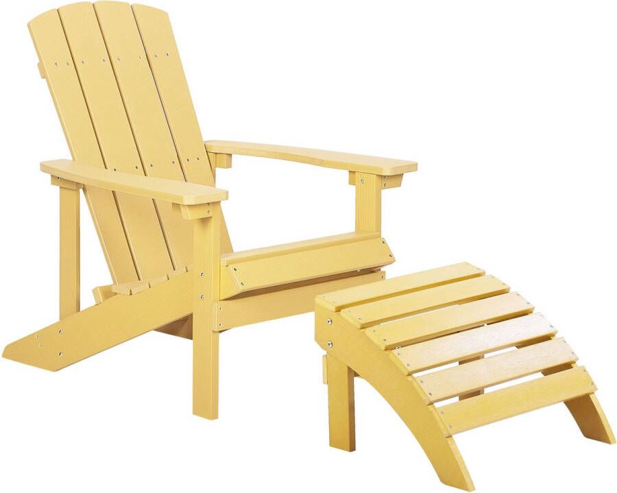 Beliani ADIRONDACK Chair with Footstool Geel Kunsthout
