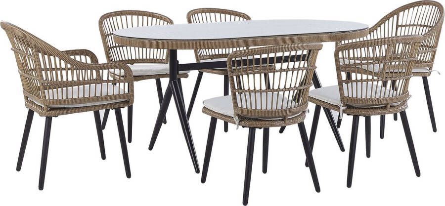 Beliani ALIANO II Tuinset voor 6 Natuurlijk PE rotan