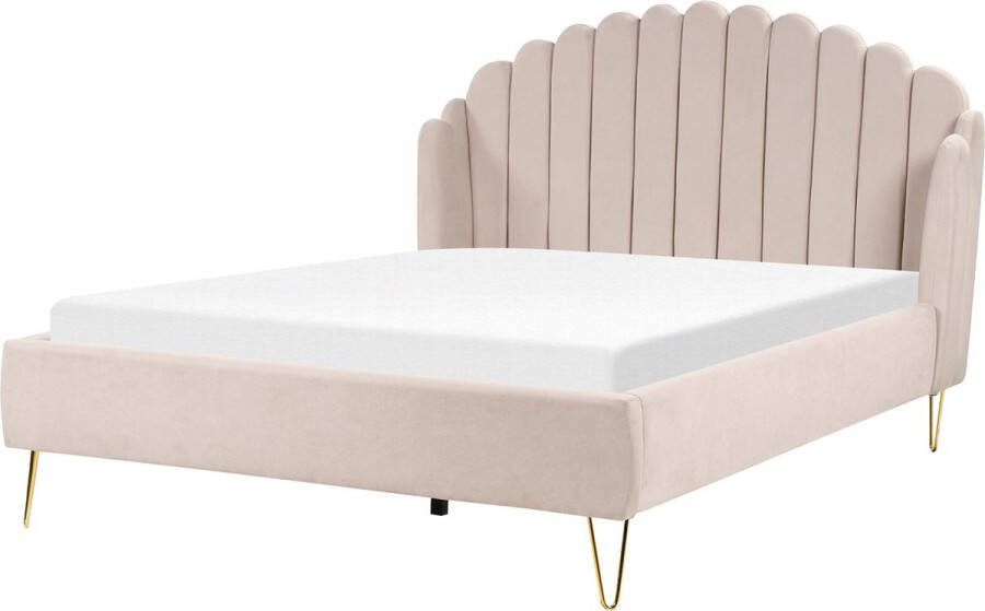 Beliani AMBILLOU Bed Lichtbeige 160 x 200 cm Polyester