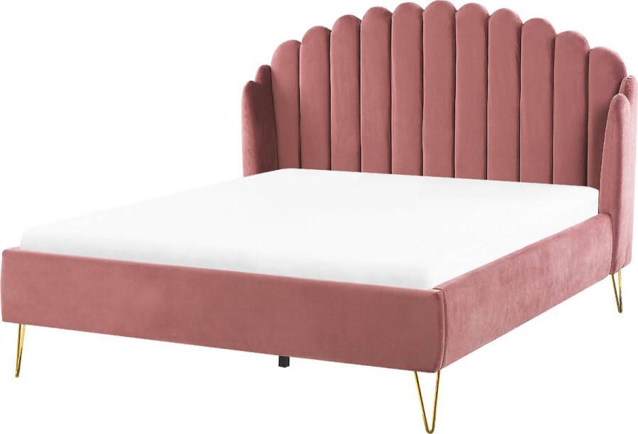Beliani AMBILLOU Tweepersoonsbed Roze 140 x 200 cm Fluweel