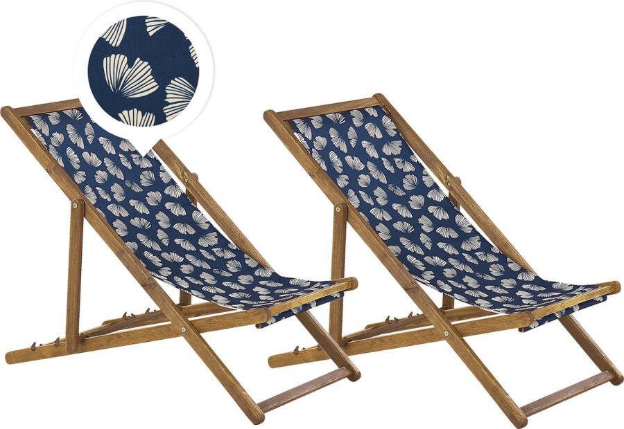 Beliani ANZIO Strandstoel set van 2 Donkerblauw Bloemen Polyester