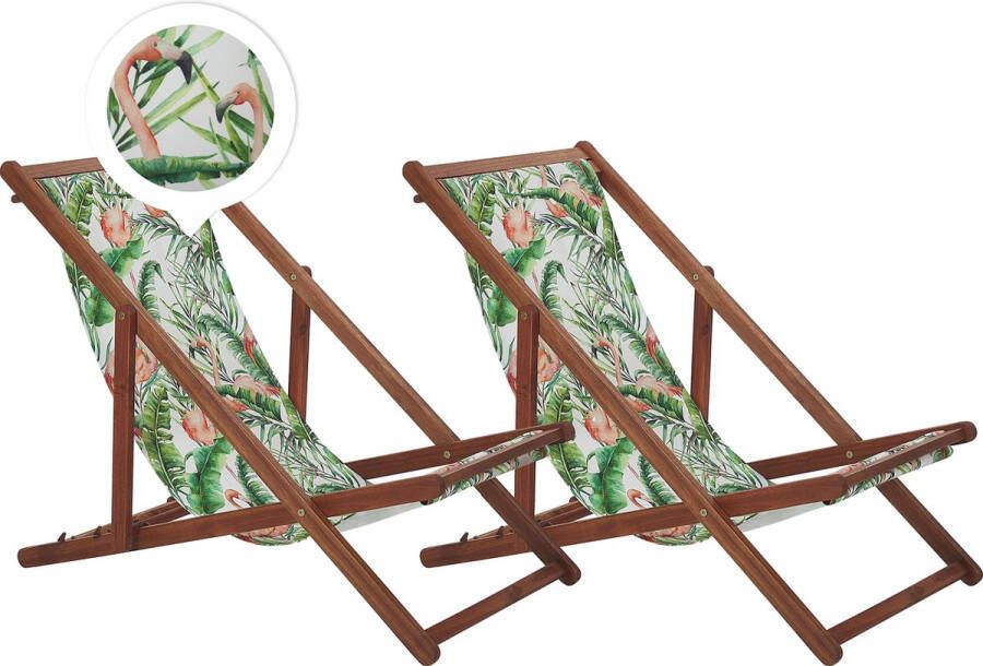 Beliani ANZIO Strandstoel set van 2 Donkere houtkleur Dieren Polyester