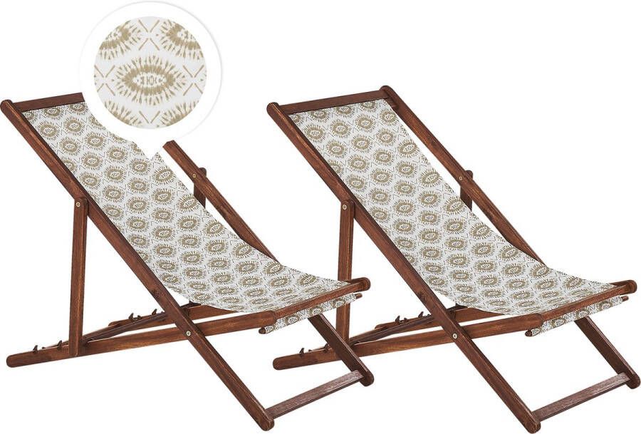 Beliani ANZIO Strandstoel set van 2 Donkerhout Beige Polyester