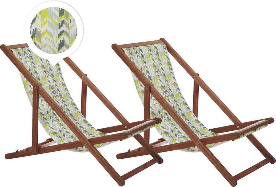 Beliani ANZIO Strandstoel set van 2 Donkerhout Geel Polyester