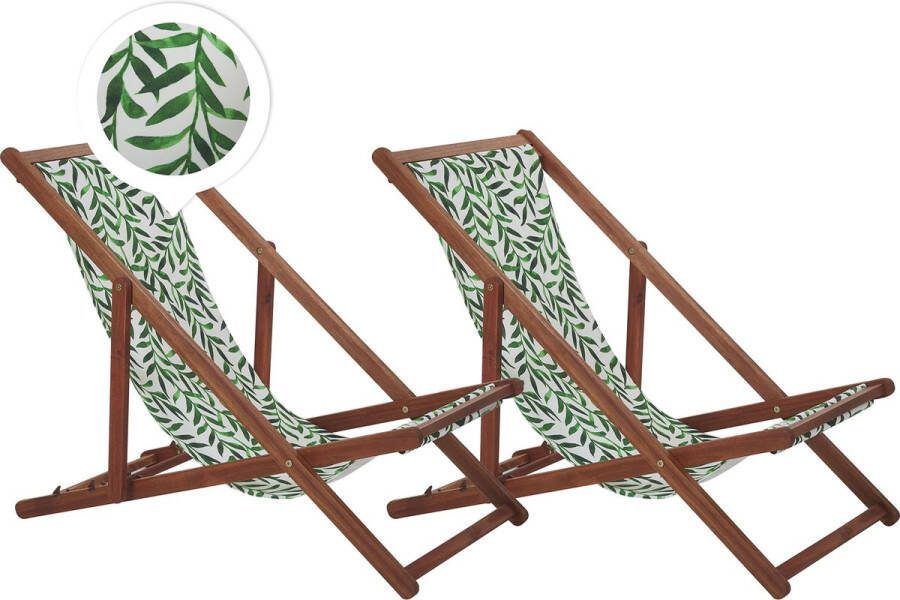 Beliani ANZIO Strandstoel set van 2 Donkerhout Groen Wit Polyester