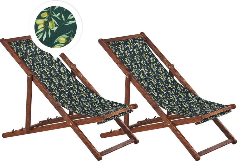 Beliani ANZIO Strandstoel set van 2 Donkerhout Olijf Groen Polyester