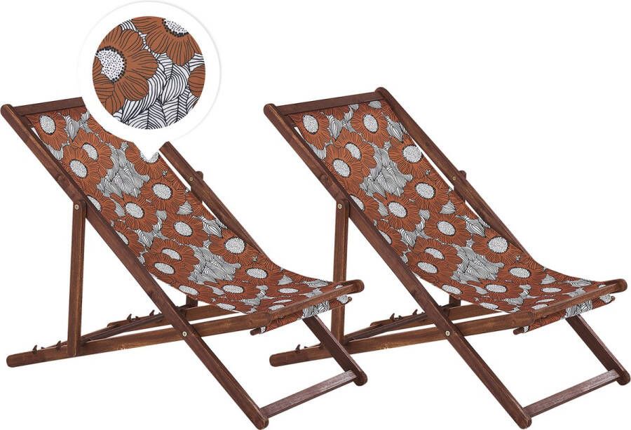 Beliani ANZIO Strandstoel set van 2 Donkere houtkleur Dieren Polyester