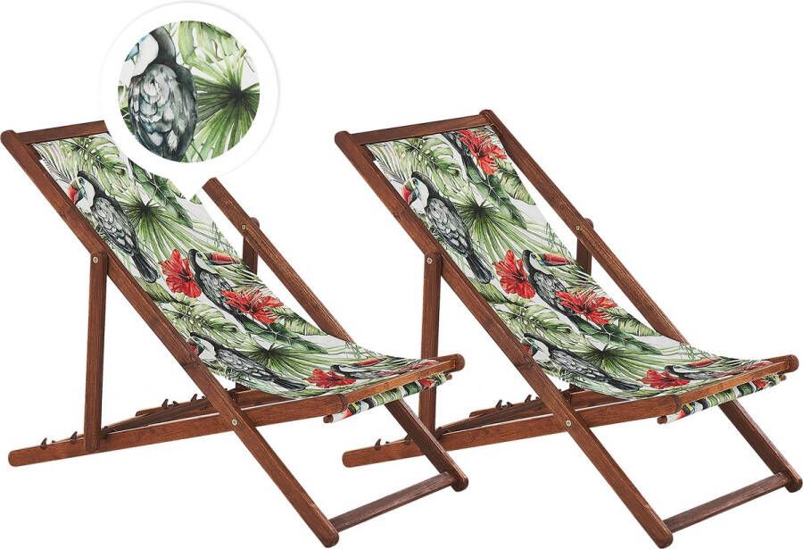 Beliani ANZIO Strandstoel set van 2 Donkerhout Geometrisch Polyester