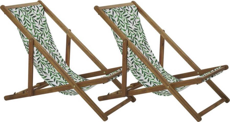 Beliani ANZIO Strandstoel set van 2 Lichthout Groen Bloemen Polyester