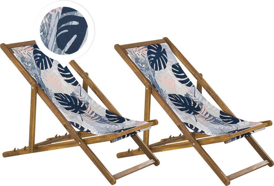 Beliani ANZIO Strandstoel set van 2 Lichthout Groen Bloemen Polyester