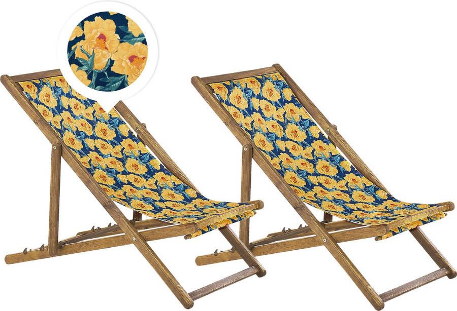 Beliani ANZIO Strandstoel set van 2 Lichthout Geel Bloemen Polyester