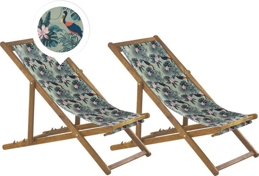 Beliani ANZIO Strandstoel set van 2 Lichthout Multicolor Polyester