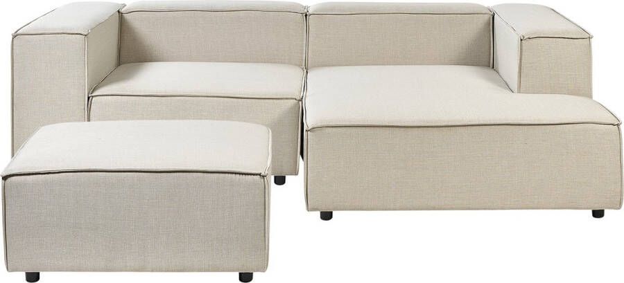 Beliani -APRICA-Tweezitsbank met ottomaan-Beige-Linkerzijde-Linnen