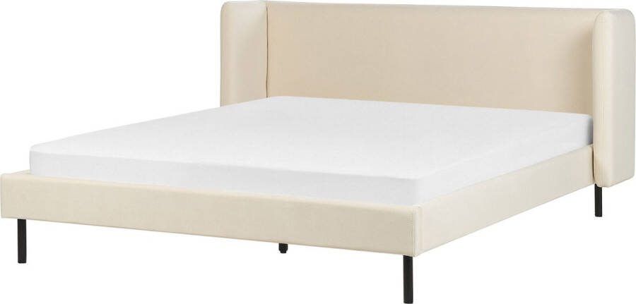 Beliani ARETTE Tweepersoonsbed Beige 160 x 200 cm Fluweel