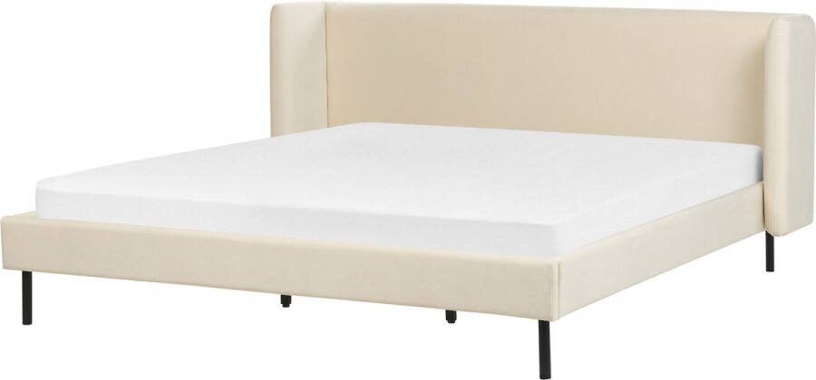 Beliani ARETTE Tweepersoonsbed Beige 180 x 200 cm Fluweel