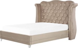 Beliani Ayette Tweepersoonsbed-beige-fluweel