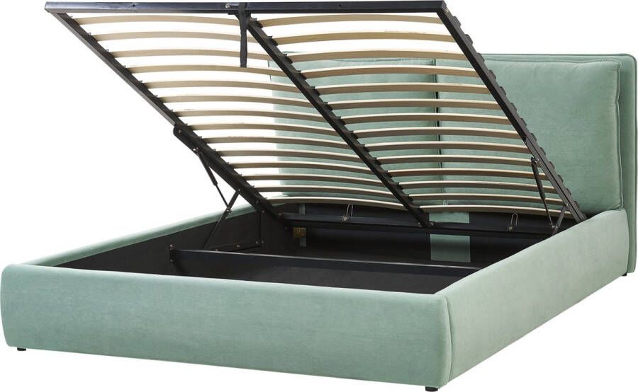 Beliani -BAJONNA-Bed met opbergruimte-Groen-160 x 200 cm-Fluweel
