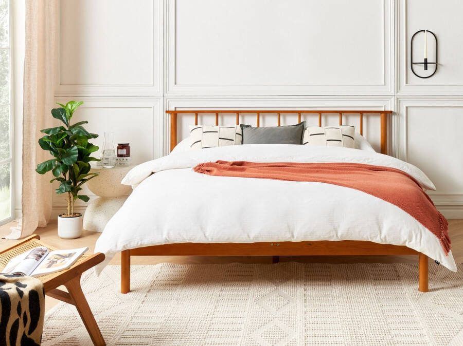 Beliani -BARRET II -Tweepersoonsbed-Lichtbruin-160 x 200 cm-Dennenhout