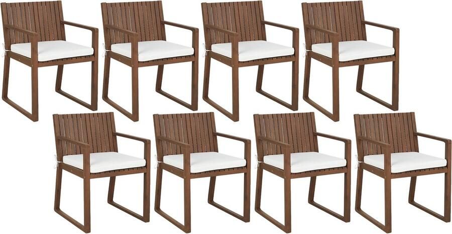 Beliani SASSARI Tuinstoel set van 8 Donkerhout Wit Acaciahout