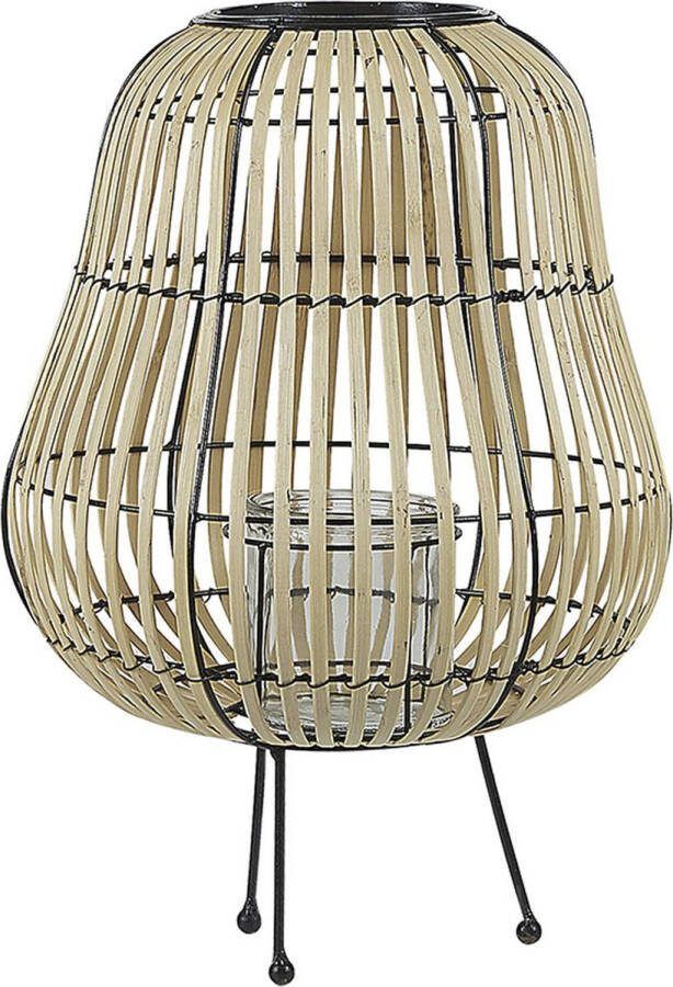 Beliani BERKNER windlichtzuilen-Lichte houtkleur-Wilgenhout