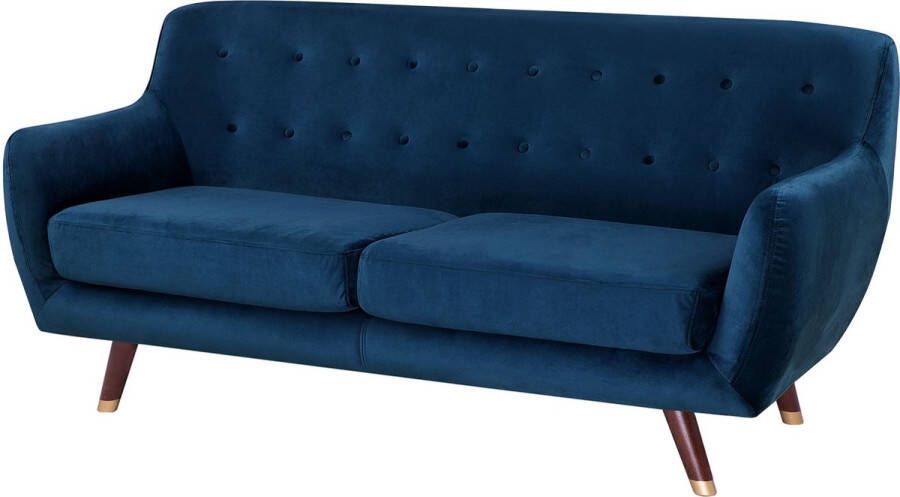 Beliani BODO Three Seater Sofa Blauw Fluweel