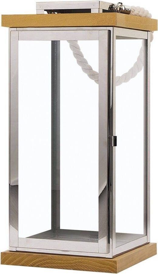 Beliani BORNEO windlichtzuilen-Zilver-Dennenhout Veiligheidsglas