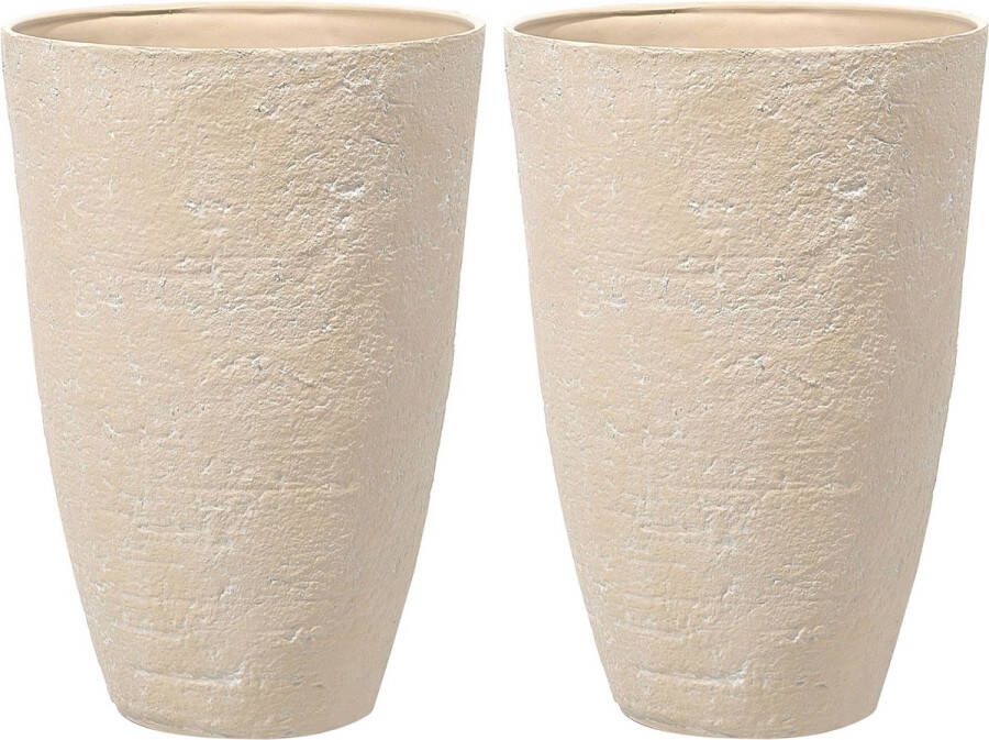 Beliani CAMIA Bloempot set van 2 Beige 51 cm Stenenmix