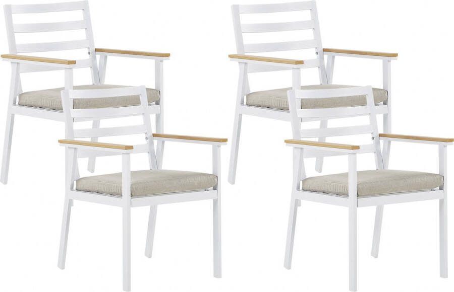 Beliani CAVOLI Tuinstoel set van 4 Wit Beige Aluminium