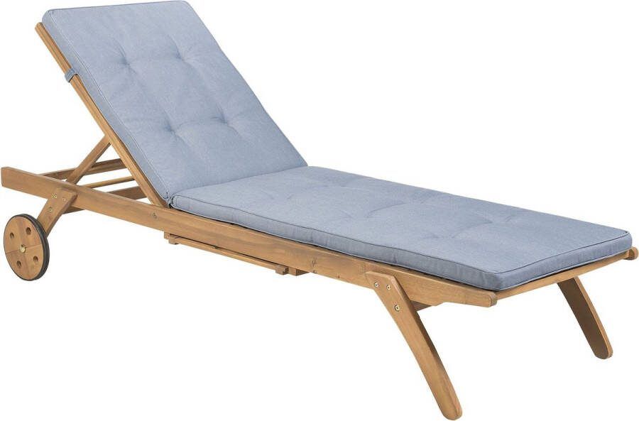 Beliani CESANA Ligstoel Lichte houtkleur Blauw Acaciahout
