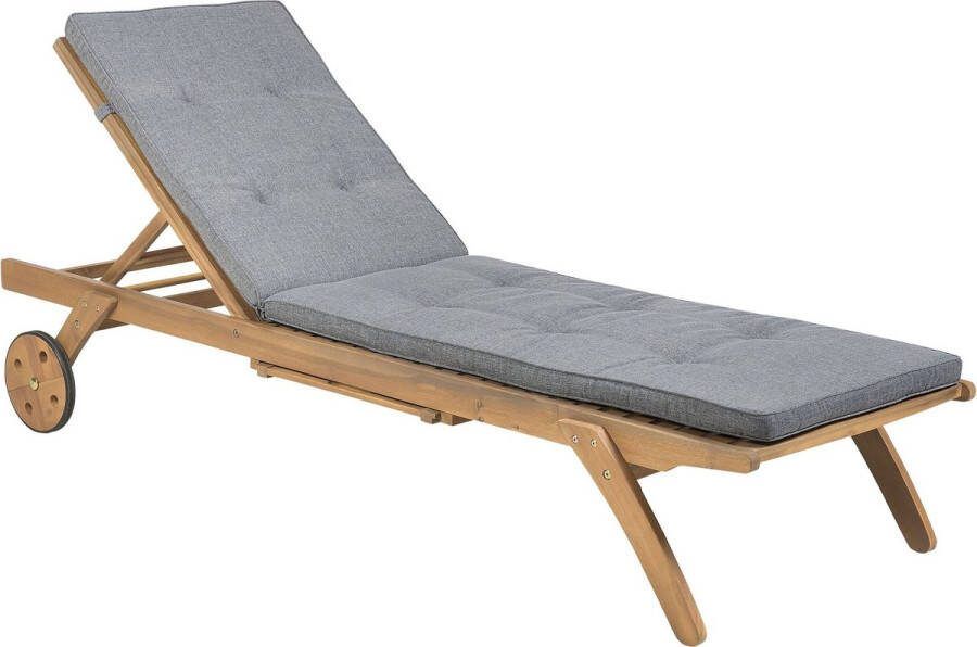 Beliani CESANA Ligstoel Lichte houtkleur Taupe Acaciahout