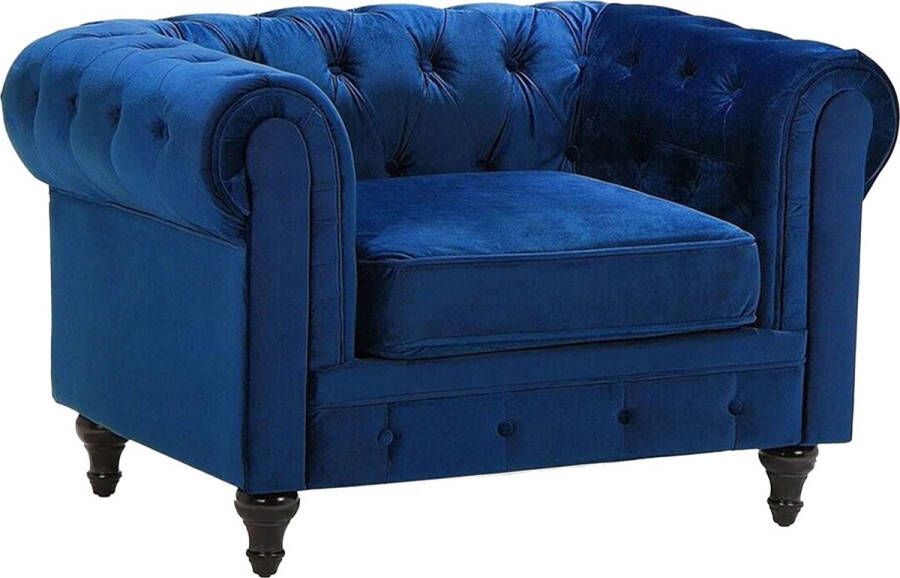 Beliani CHESTERFIELD Fauteuil-Blauw-Fluweel