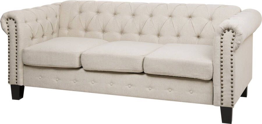 Beliani CHESTERFIELD Three Seater Sofa Beige Polyester