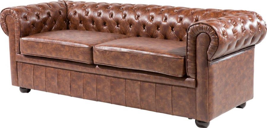 Beliani CHESTERFIELD Three Seater Sofa Bruin Kunstleer