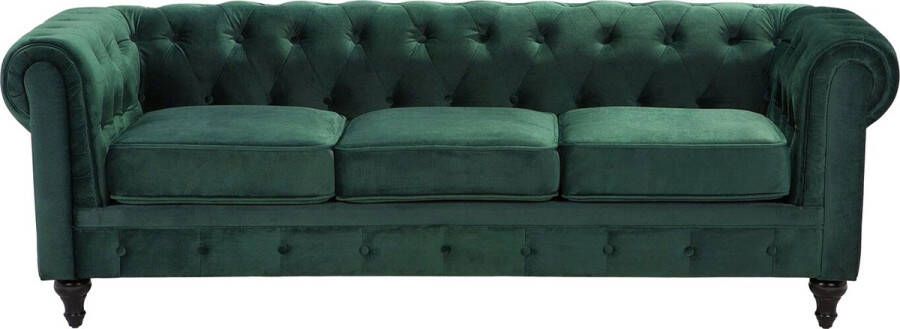 Beliani CHESTERFIELD Driezitsbank-Groen-Fluweel